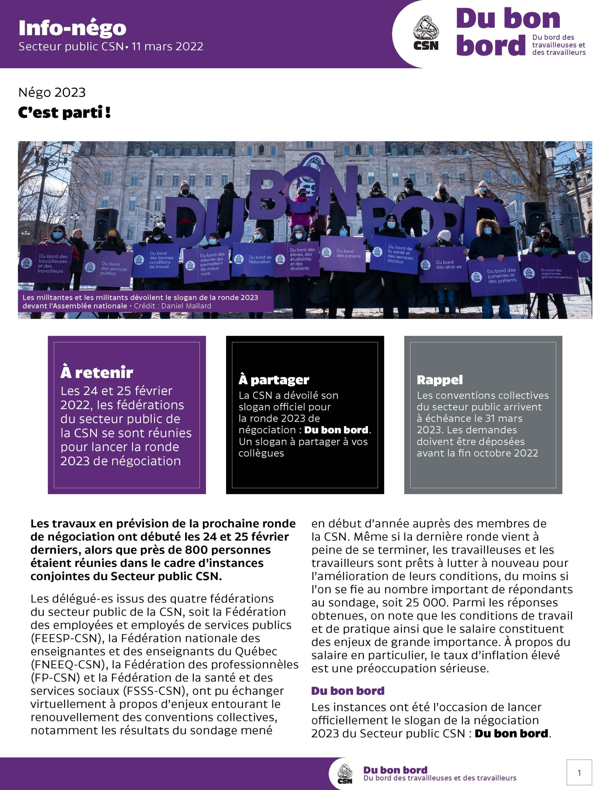 Info-négo Secteur public CSN – 11 mars 2022 – version française