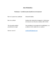 Avis d’intention – Alexandre Bolduc – présidence – Comité santé sécurité environnement